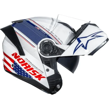 Capacete Norisk Force 2 Grand Prix USA - Branco/Azul/Vermelho (Articulado)